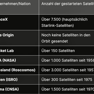 Satellitenstarts von SpaceX, Blue Origin, Rocket Lab und Project Kuiper
